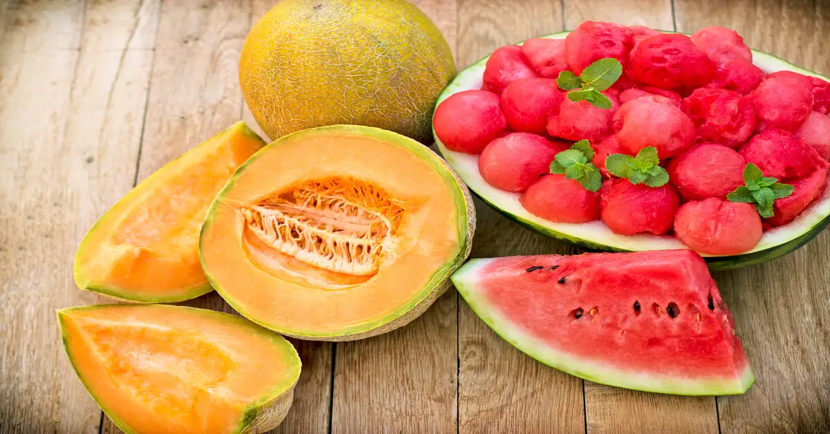 Fresh cut Watermelon vs melon (Cantaloupe)