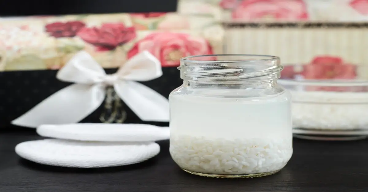 Jar of rice and water for the benefits of rice water for plants.