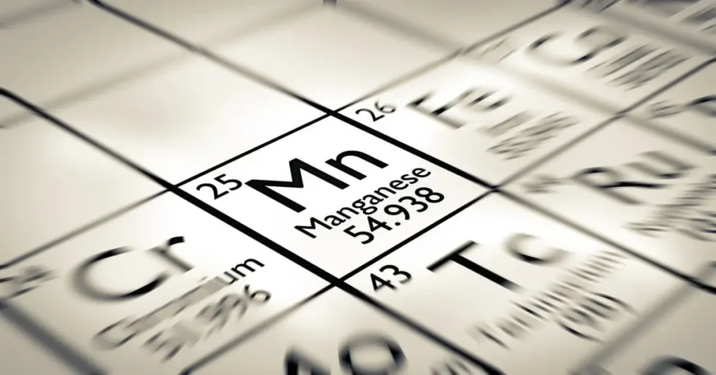 Periodical table zoomed in on manganese element.